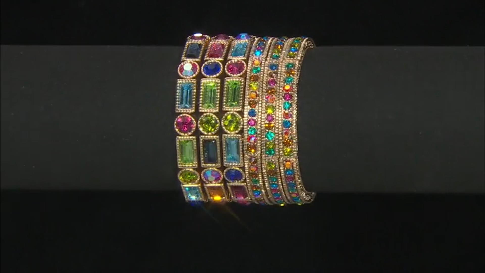 Multicolor Crystal Gold Tone Stretch Bracelet Set Of 6 Video Thumbnail