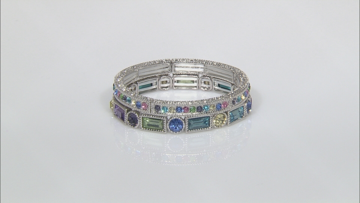 Multicolor Crystal Silver Tone Stretch Bracelet Set Of 6