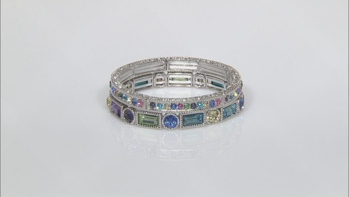 Multicolor Crystal Silver Tone Stretch Bracelet Set Of 6 Video Thumbnail