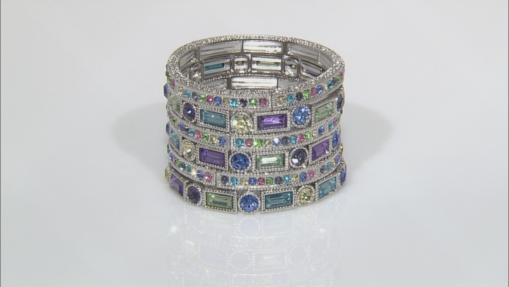 Multicolor Crystal Silver Tone Stretch Bracelet Set Of 6 Video Thumbnail