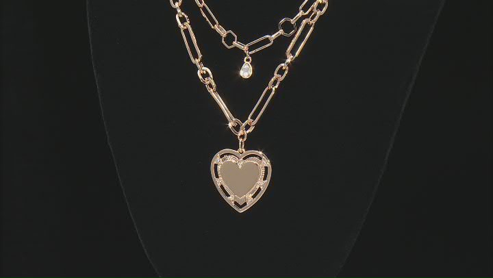 White Crystal Gold Tone Two Row Heart Necklace Video Thumbnail