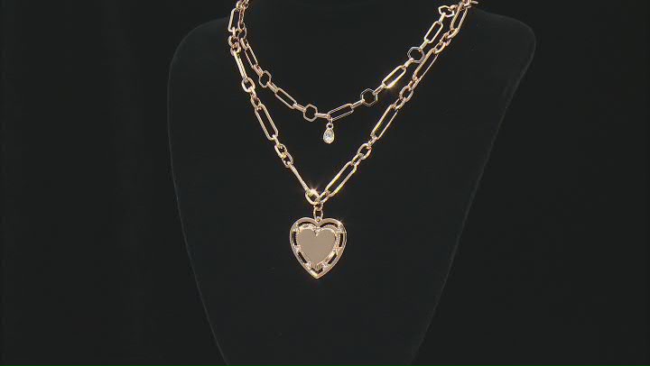 White Crystal Gold Tone Two Row Heart Necklace Video Thumbnail