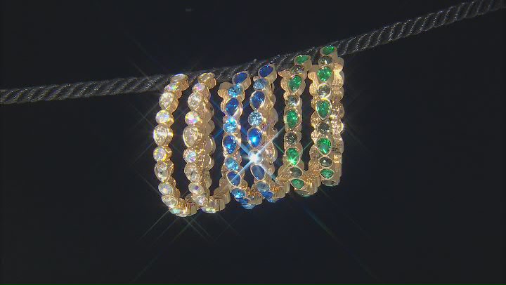 White, Green, & Blue Crystal Gold Tone Set of Three Hoop Earrings Video Thumbnail