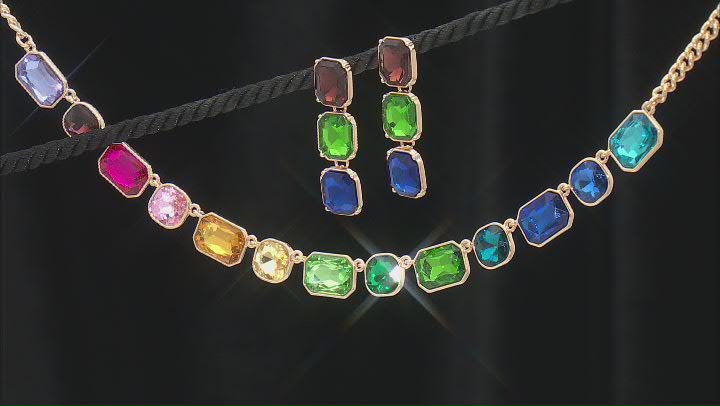 Multi-Color Glass Gold Tone Necklace and Earring Set Video Thumbnail