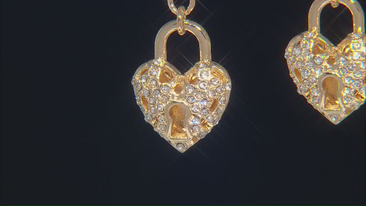 Crystal Gold Tone Heart & Keyhole Dangle Earrings Video Thumbnail