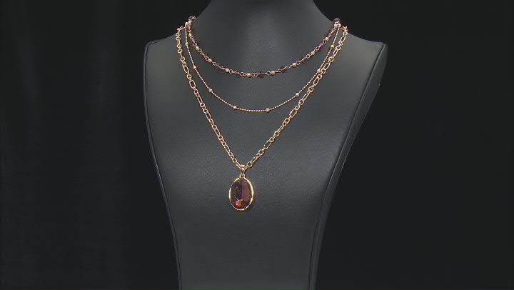 Burgundy Crystal Gold Tone 3 Piece Layered Necklace Video Thumbnail