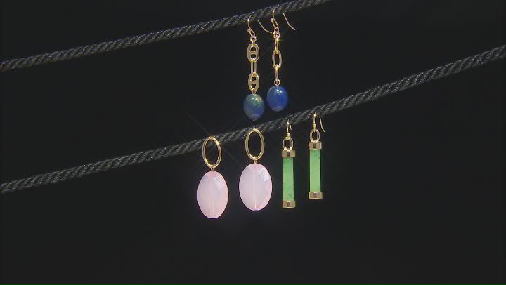 Multi-Color Acrylic Beaded Gold Tone 6 Piece Station Necklace & Earring Set Video Thumbnail