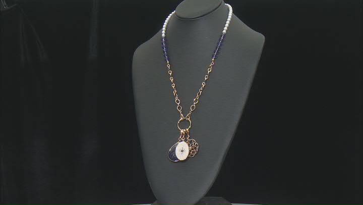 Glass Bead & Pearl Simulant Gold Tone Necklace With 3 Interchangeable Pendant Set Video Thumbnail