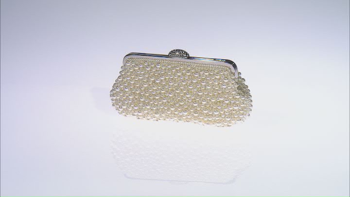 Cluster Pearl Simulant Silver Tone Clutch Video Thumbnail