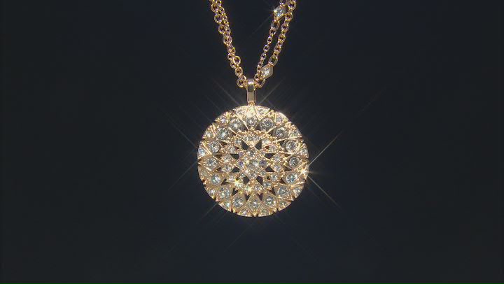 White Crystal Gold Tone Medallion Necklace & Earring Set Video Thumbnail