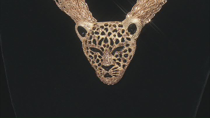 Gold Crystal Gold Tone Leopard Head Necklace Video Thumbnail