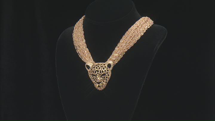 Gold Crystal Gold Tone Leopard Head Necklace Video Thumbnail