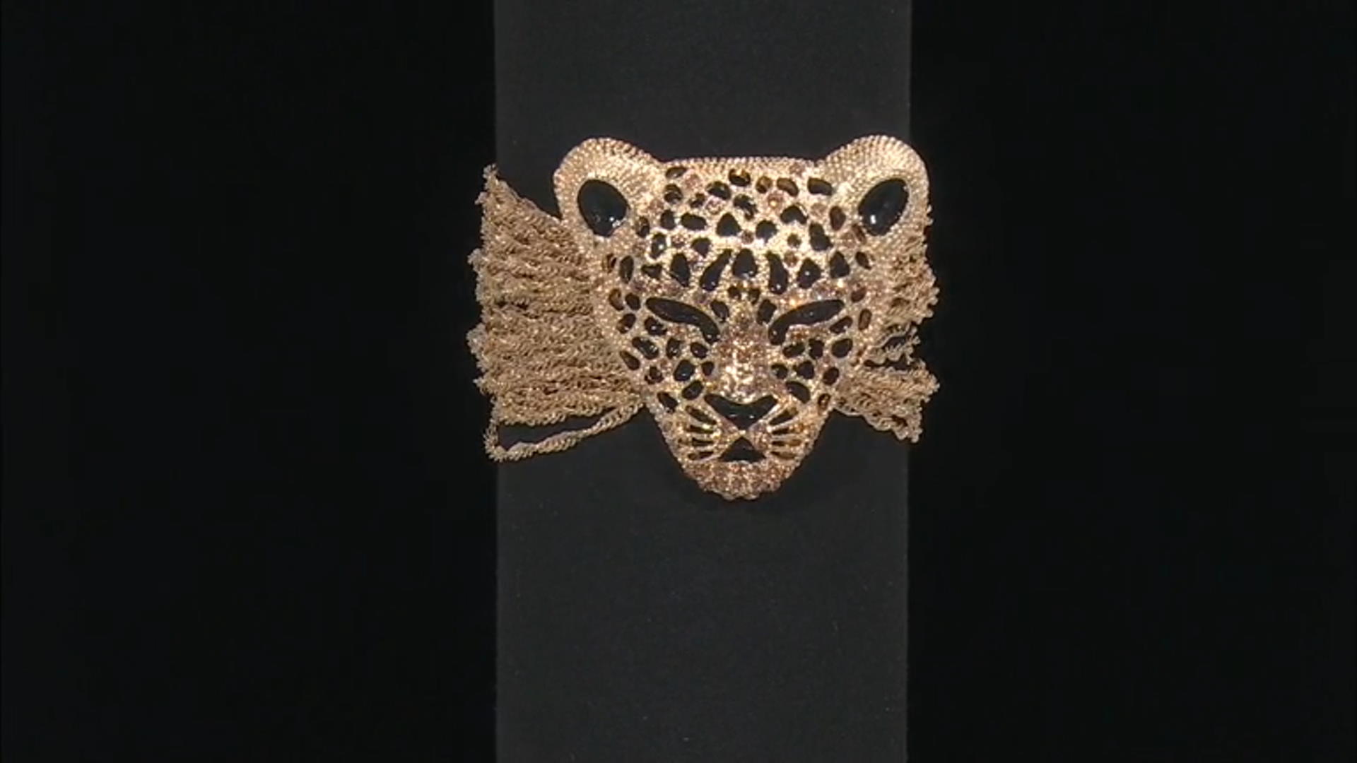 Gold Crystal Gold Tone Leopard Head Bracelet Video Thumbnail