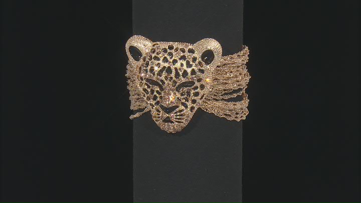 Gold Crystal Gold Tone Leopard Head Bracelet Video Thumbnail