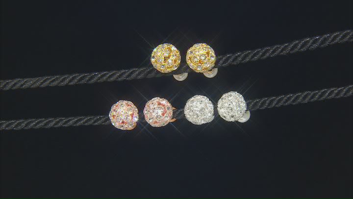 White Crystal Tri-Color Tone Set of 3 Stud Earrings Video Thumbnail