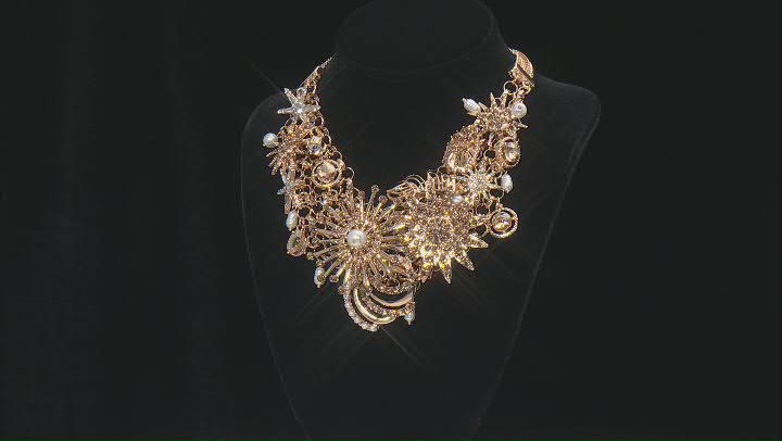 Crystal & Pearl Simulant Gold Tone Statement Necklace Video Thumbnail