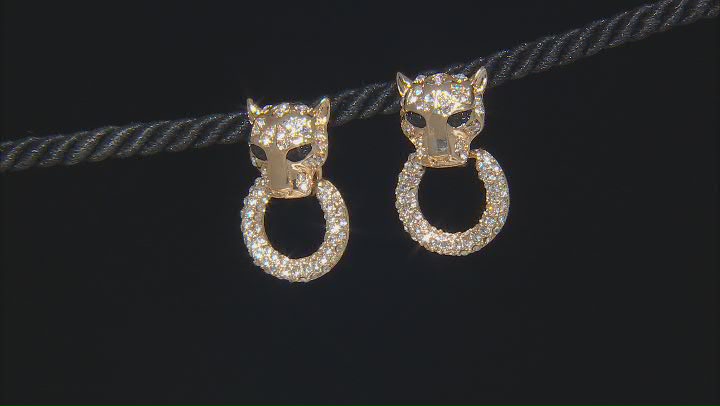 White and Black Crystal Gold Tone Panther Necklace & Earring Set Video Thumbnail