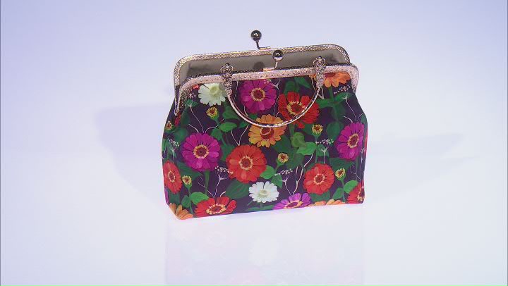 Gold Tone Multi-Colored Floral Fabric Clutch Video Thumbnail