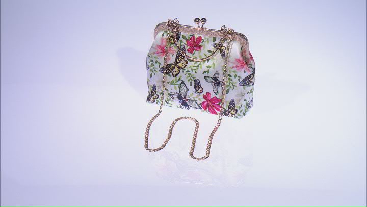 Gold Tone Floral & Butterfly Fabric Clutch Video Thumbnail