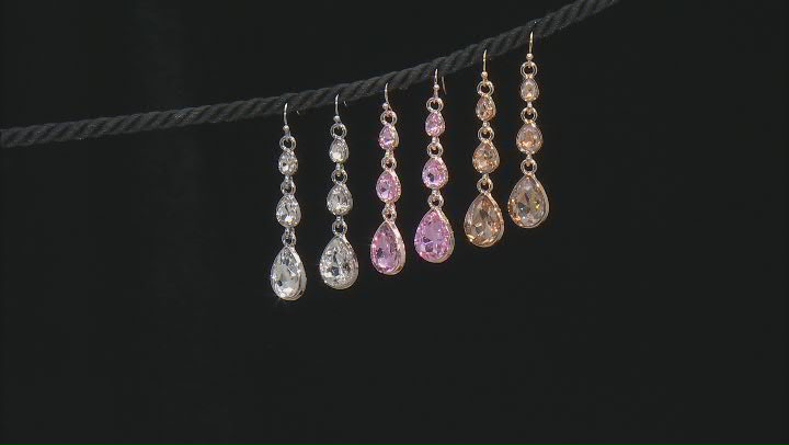Multi-Color Crystal Tri-Color Tone Set of 3 Dangle Earrings Video Thumbnail
