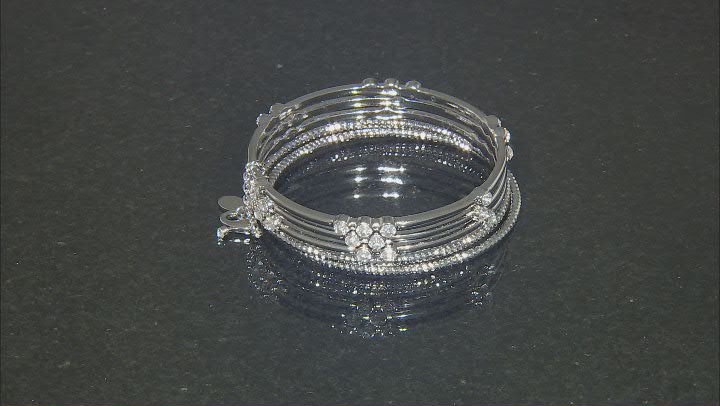 White Crystal Silver Tone Set of 5 Bangle Bracelets Video Thumbnail