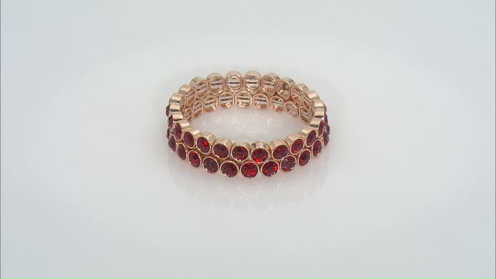 Red, Green, & White  Crystal Gold Tone Set of 6 Stretch Bracelets Video Thumbnail