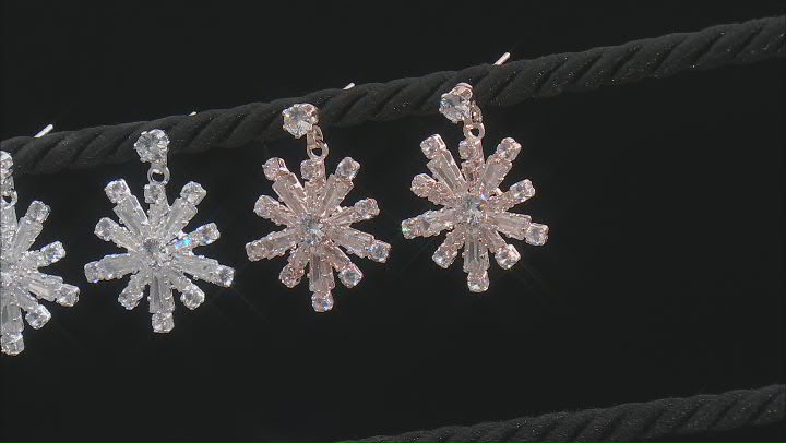 White Crystal Tri-Color Tone Set of 3 Snowflake Earrings Video Thumbnail
