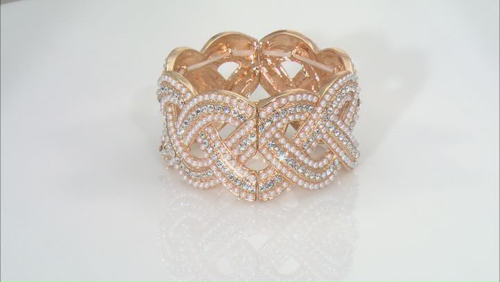 Pearl Simulant & White Crystal Gold Tone Cuff Bracelet Video Thumbnail