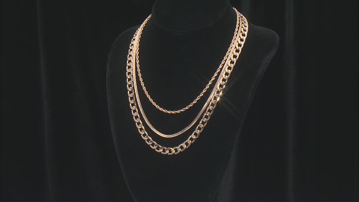 Gold Tone Set of 3 Chain Necklace Video Thumbnail