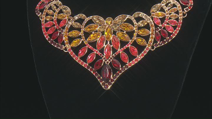 Red, Orange, & Pink Crystal Gold Tone Bib Necklace Video Thumbnail
