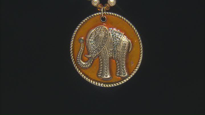 Crystal, Wood, & Acrylic Gold Tone Beaded Elephant Necklace & Earring Set Video Thumbnail