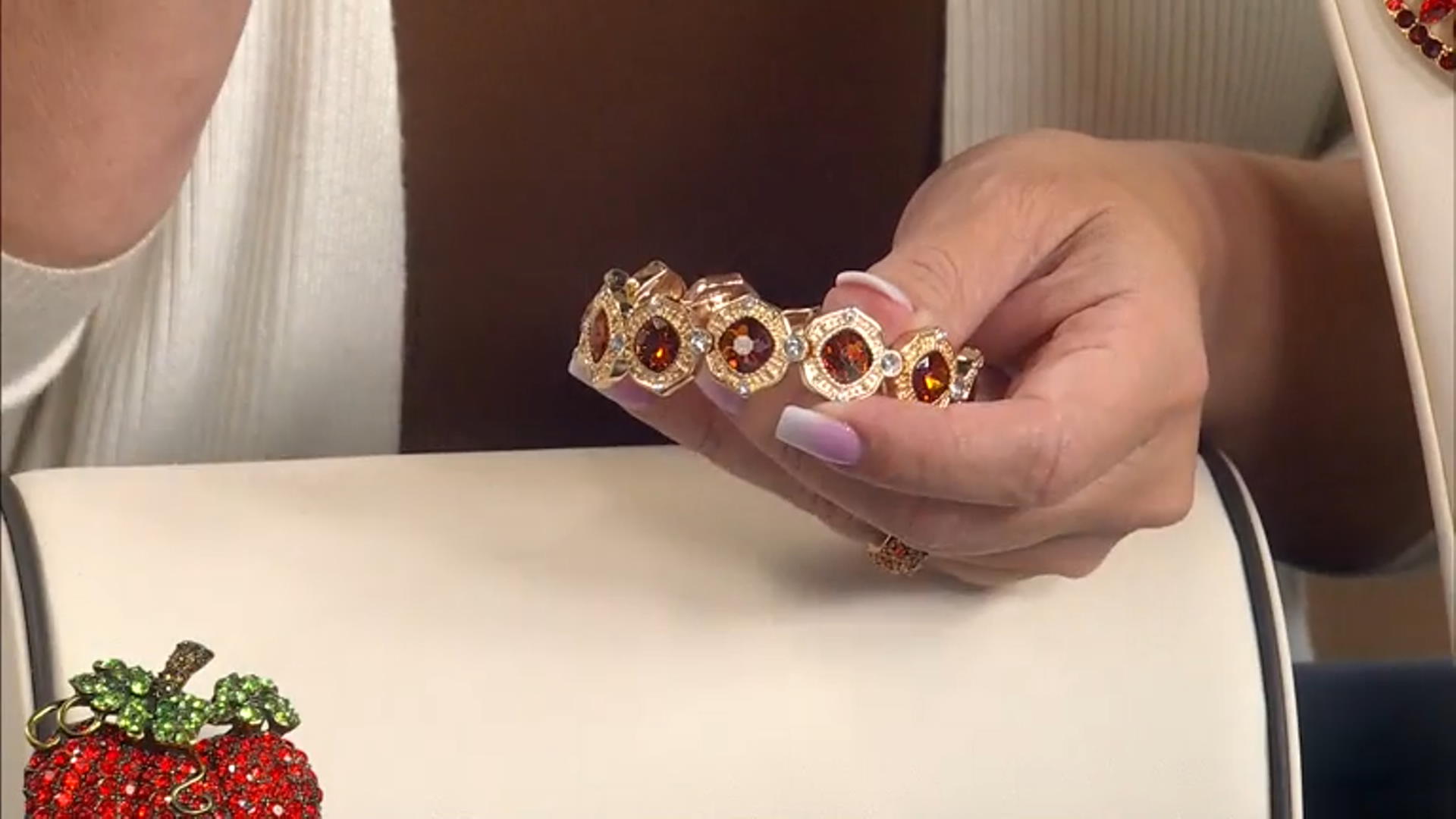 Multi-Color Crystal Gold Tone Set of 3 Nesting Stretch Bracelets Video Thumbnail