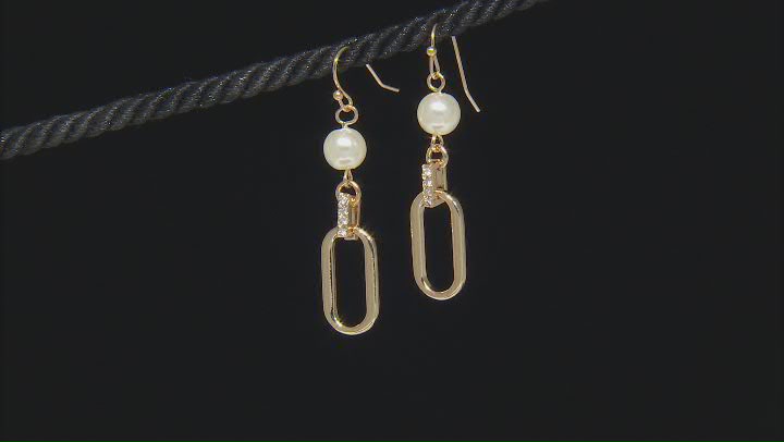 Pearl Simulant & White Crystal Gold Tone Necklace, Bracelet, & Earring Set Video Thumbnail