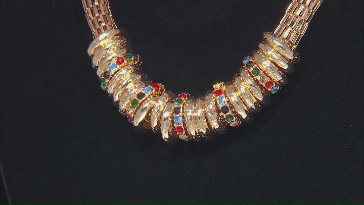 Multi-Color Crystal Gold Tone Barrel Charm Necklace Video Thumbnail