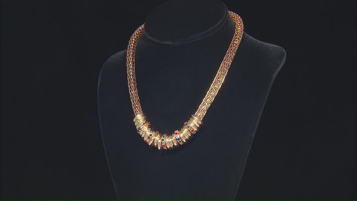 Multi-Color Crystal Gold Tone Barrel Charm Necklace Video Thumbnail