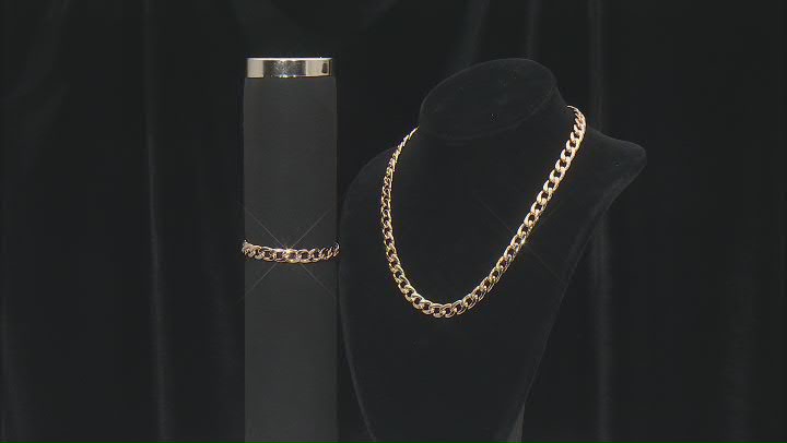 Gold Tone Curb Chain Necklace & Bracelet Set Video Thumbnail