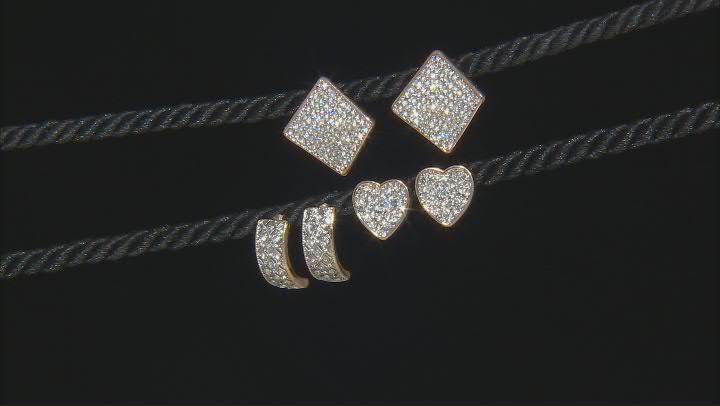 White Crystal Two-Tone Pave Set of 3 Stud Earrings Video Thumbnail