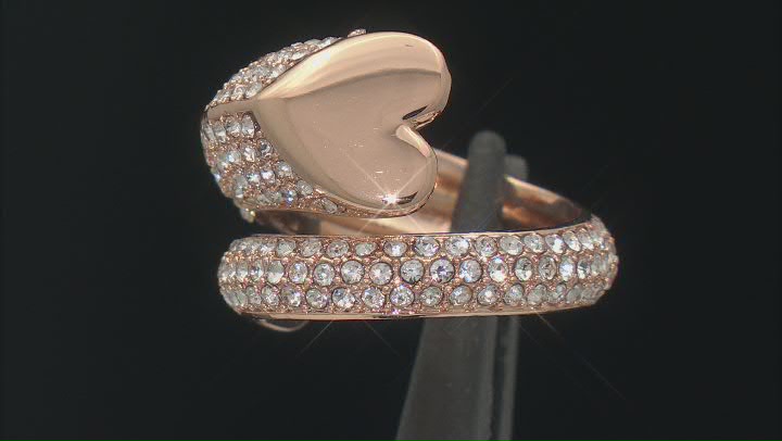 White Crystal Gold Tone Bypass Heart Ring Video Thumbnail
