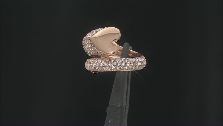 White Crystal Gold Tone Bypass Heart Ring Video Thumbnail