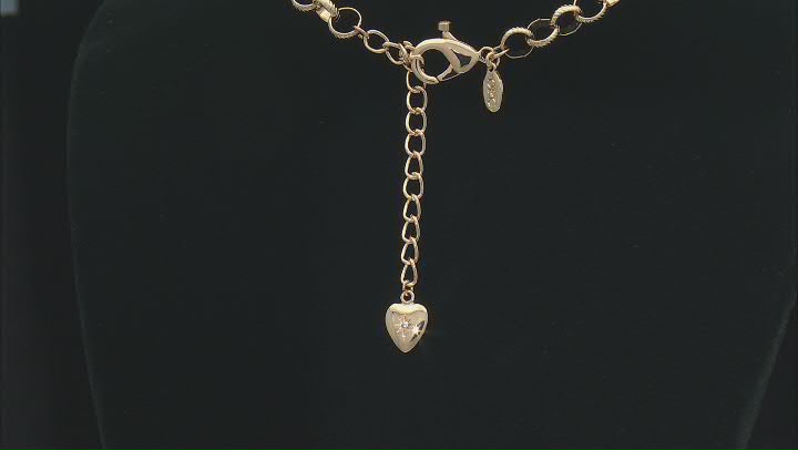 White Crystal Gold Tone Heart Charm Necklace Video Thumbnail