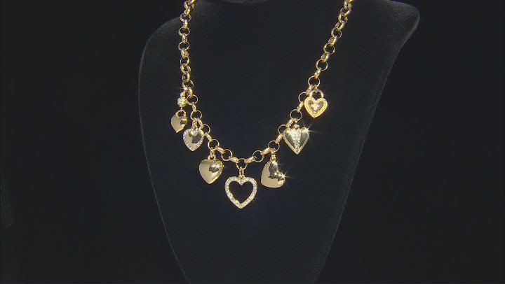 White Crystal Gold Tone Heart Charm Necklace Video Thumbnail