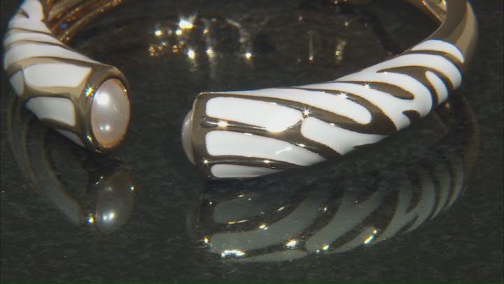 White Enamel & Pearl Simulant Gold Tone Cuff Bracelet Video Thumbnail