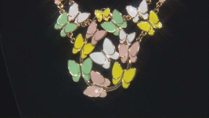 Multi-Color Enamel Gold Tone Butterfly Necklace & Earring Set Video Thumbnail