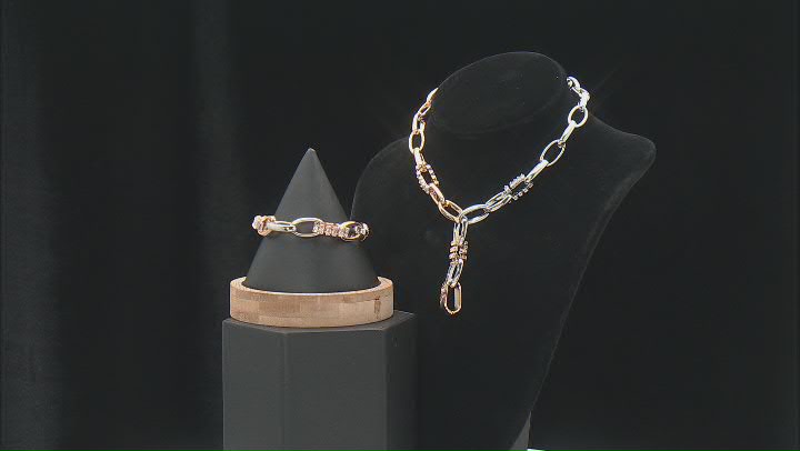 White Rhinestone Sliver & Gold Tone Chain Link Necklace & Bracelet Set Video Thumbnail