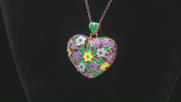 Multi-Color Resin & Crystal Gold Tone Heart Pendant With 18"L Chain Video Thumbnail