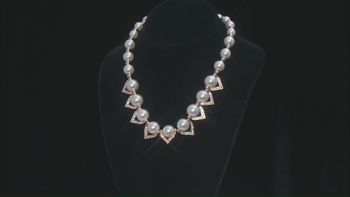 Pearl Simulant With Crystal Accent Gold Tone Necklace & Earring Set Video Thumbnail