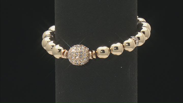 Gold Tone Pave Crystal Set of 3 Bead Stretch Bracelets Video Thumbnail