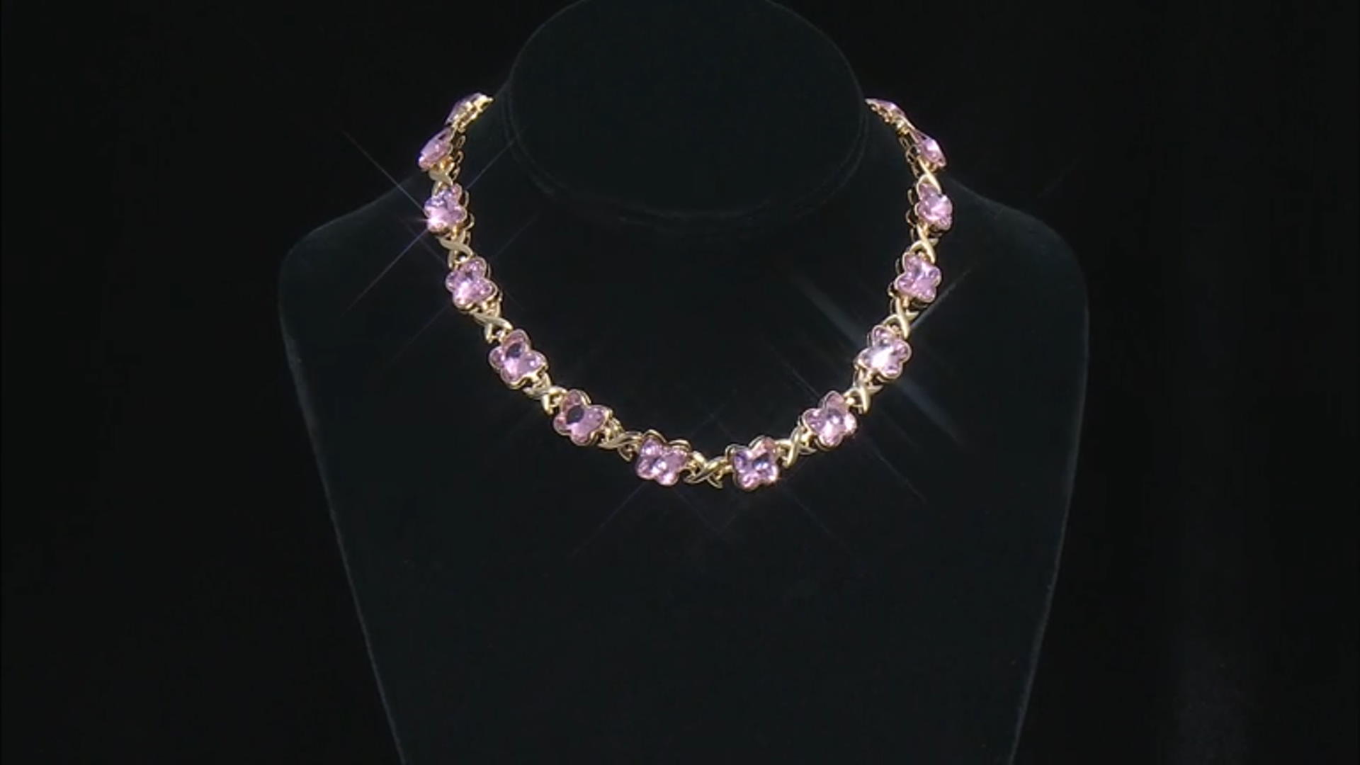 Pink Crystal Gold Tone Butterfly Necklace & Bracelet Set Video Thumbnail