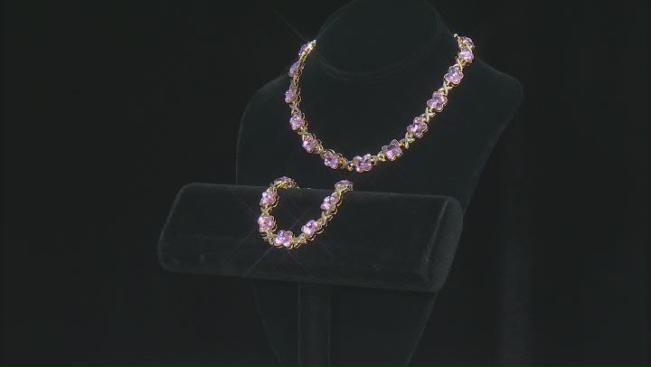 Pink Crystal Gold Tone Butterfly Necklace & Bracelet Set Video Thumbnail