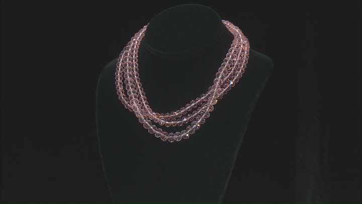 Pink Beaded Crystal Gold Tone Multi-Strand Necklace Video Thumbnail